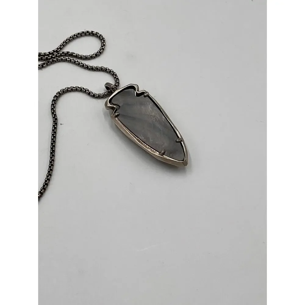 Kendra Scott Kimmy Gray Pearl Arrowhead Antique Silver‎ Pendant Necklace